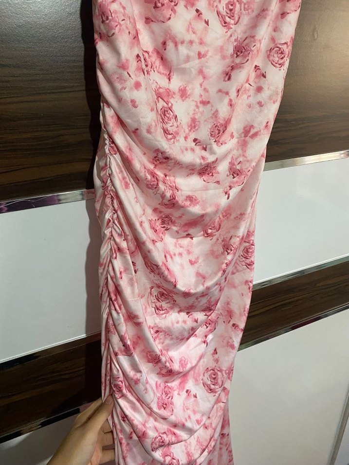 Pembe Drapeli Uzun Askılı Elbise - Görsel 2