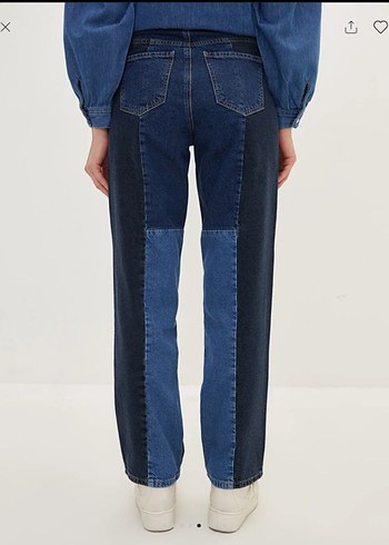 Düğmeli Kadın Mavi Batik Desenli Denim Pantolon - Görsel 2