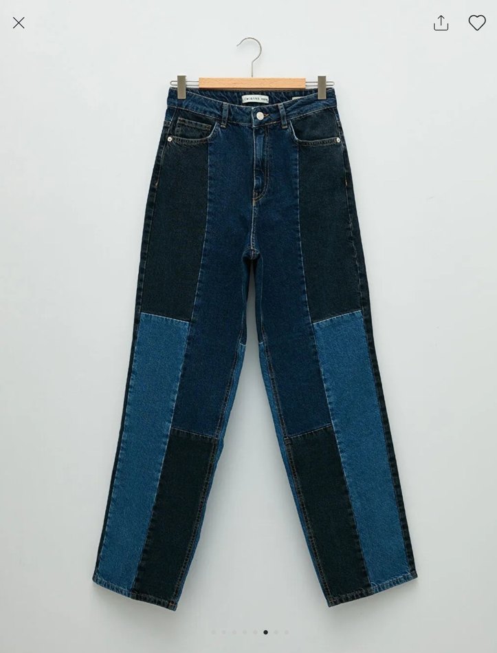 Düğmeli Kadın Mavi Batik Desenli Denim Pantolon - Görsel 3