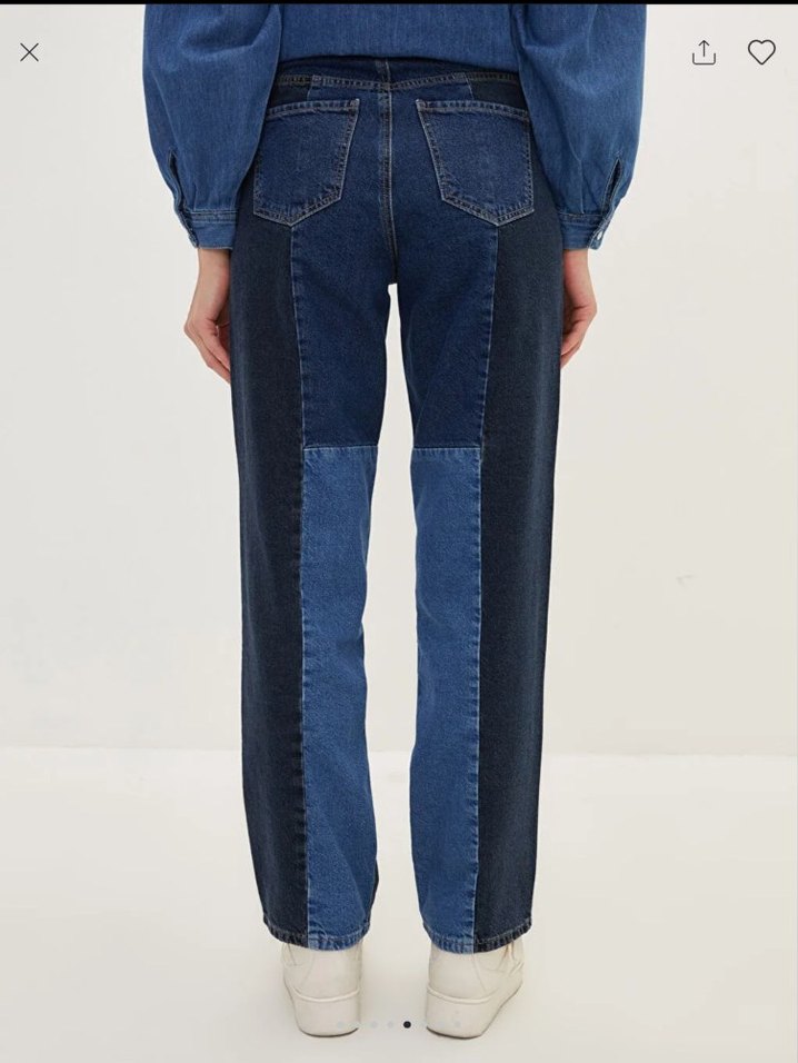 Düğmeli Kadın Mavi Batik Desenli Denim Pantolon - Görsel 2