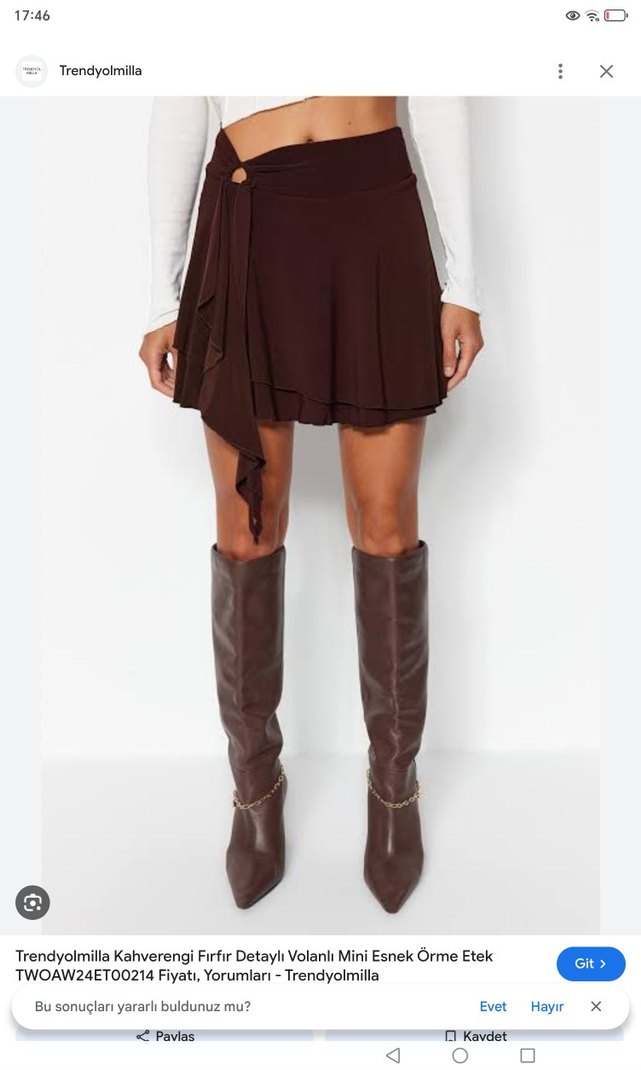 Kahverengi Fırfırlı Mini Etek - Görsel 2