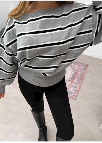 Bershka gri Çizgili Mini Kadın Kazak - Görsel 4