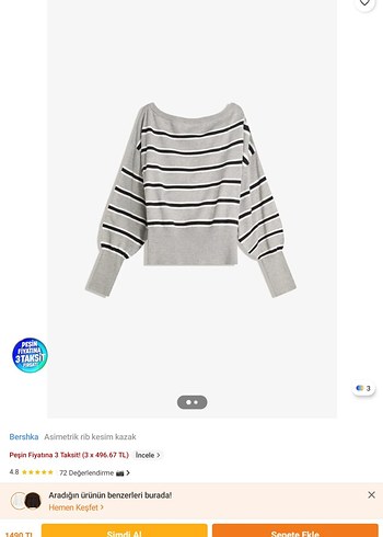 Bershka gri Çizgili Mini Kadın Kazak - Görsel 3