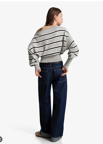 Bershka gri Çizgili Mini Kadın Kazak - Görsel 2