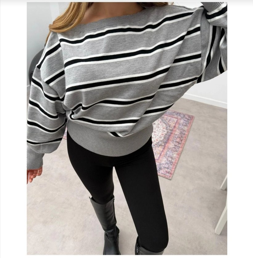 Bershka gri Çizgili Mini Kadın Kazak - Görsel 4