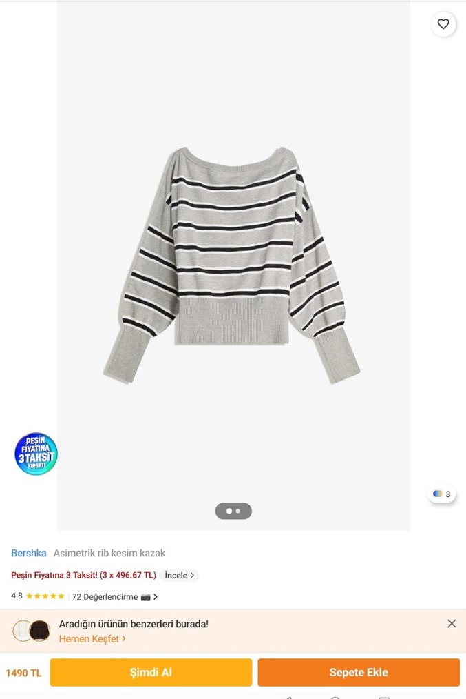 Bershka gri Çizgili Mini Kadın Kazak - Görsel 3