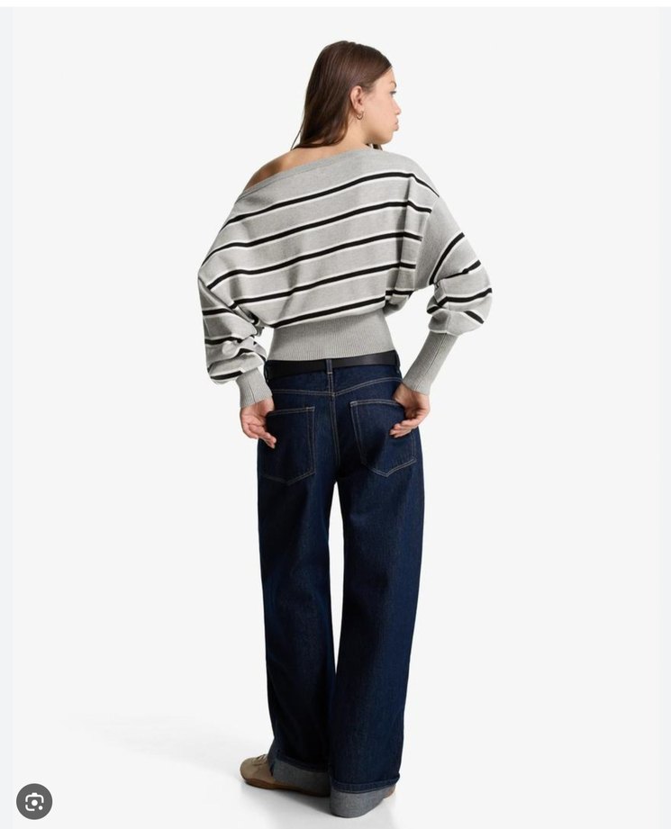 Bershka gri Çizgili Mini Kadın Kazak - Görsel 2