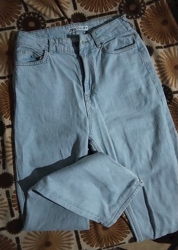 zara Kadın Mavi Baskılı Midi Kot Pantolon - Görsel 4