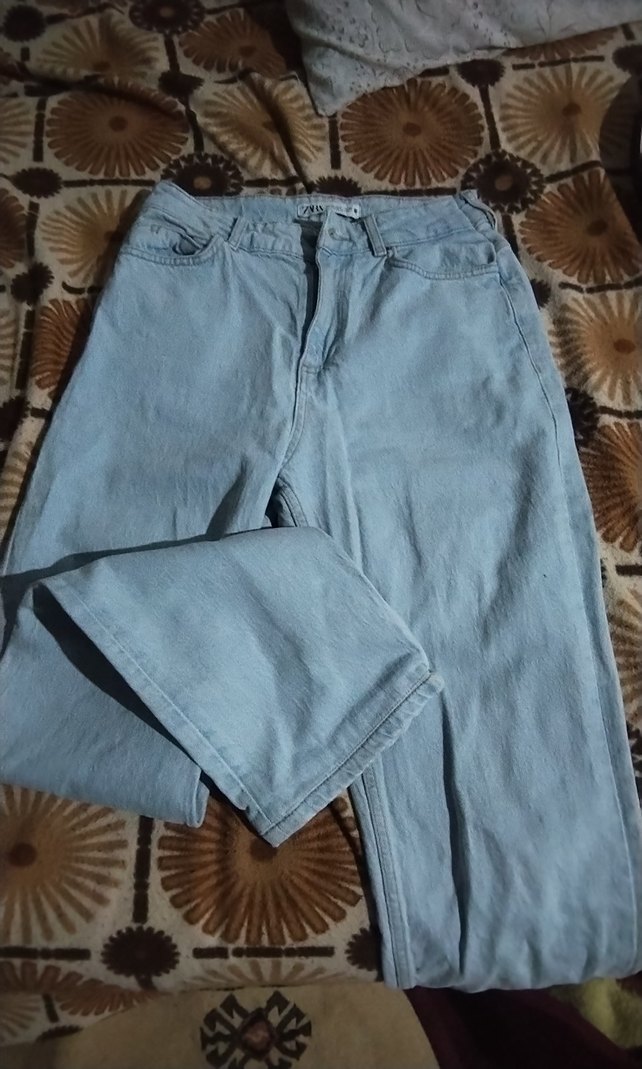 zara Kadın Mavi Baskılı Midi Kot Pantolon - Görsel 3