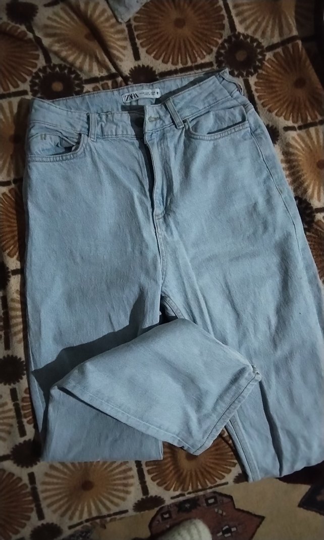 zara Kadın Mavi Baskılı Midi Kot Pantolon - Görsel 4