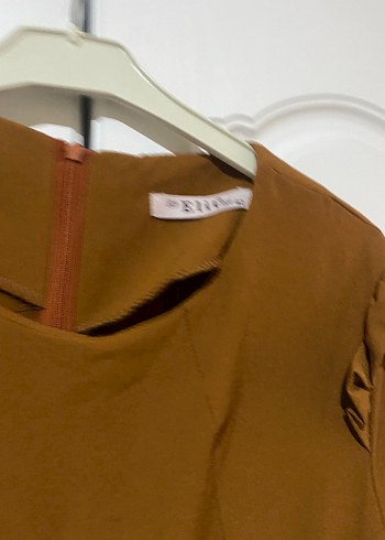 Bej Uzun Kollu Drapeli Kadın Elbise - Görsel 3