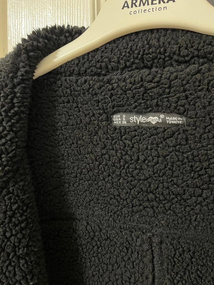 Siyah Süet Tüylü Midi Kadın Ceket - Görsel 3