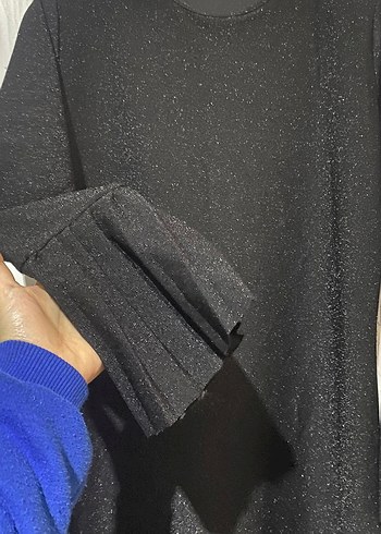 Uzun Kollu Siyah Piliseli Kadın Elbise - Görsel 2