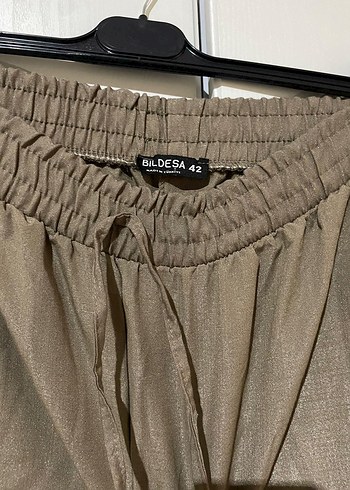 Bej Bol Kesim Keten Kadın Pantolon - Görsel 4