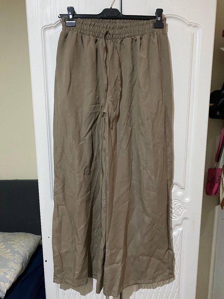 Bej Bol Kesim Keten Kadın Pantolon - Görsel 2