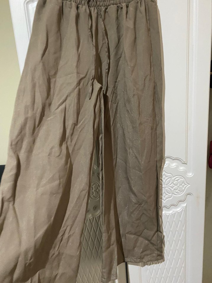 Bej Bol Kesim Keten Kadın Pantolon - Görsel 3