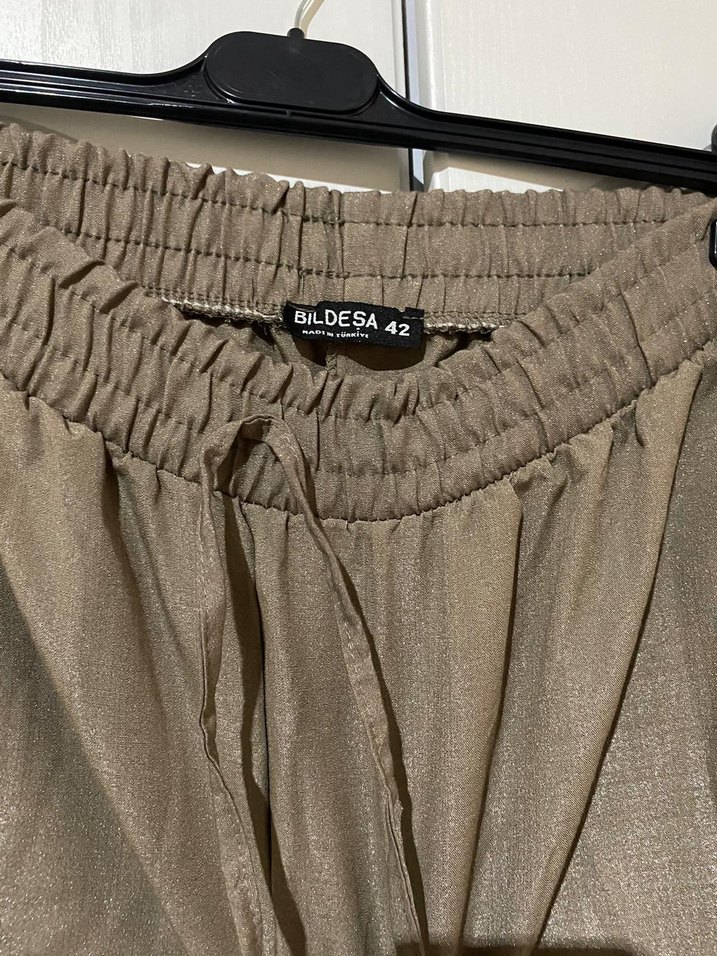 Bej Bol Kesim Keten Kadın Pantolon - Görsel 4