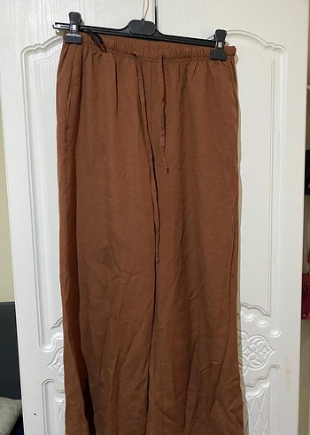 Kadın Kahverengi Keten Bohem Salaş Pantolon - Görsel 3