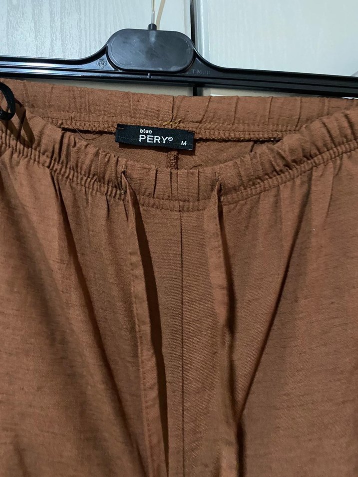 Kadın Kahverengi Keten Bohem Salaş Pantolon - Görsel 2