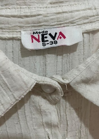 s Beden NEYA Beyaz Keten Düğmeli Kadın Gömlek