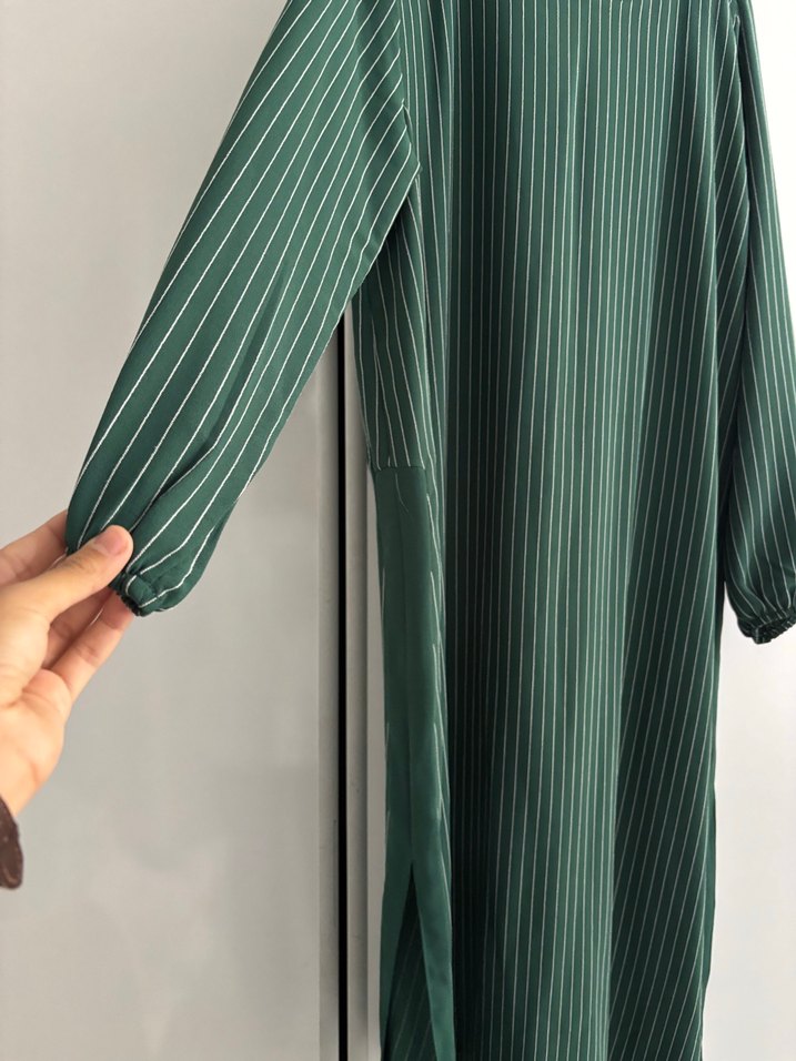 Yeşil Çizgili Uzun Kadın Elbise - Görsel 3