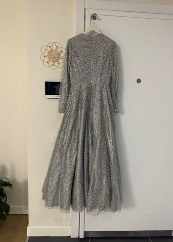 Uzun Gri Kadın Abiye Elbise - Görsel 6