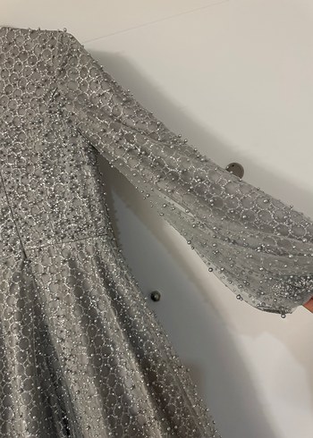 Uzun Gri Kadın Abiye Elbise - Görsel 8