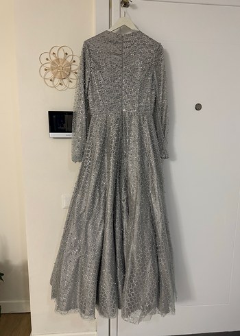 Uzun Gri Kadın Abiye Elbise - Görsel 5