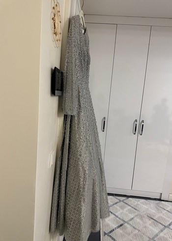 Uzun Gri Kadın Abiye Elbise - Görsel 9