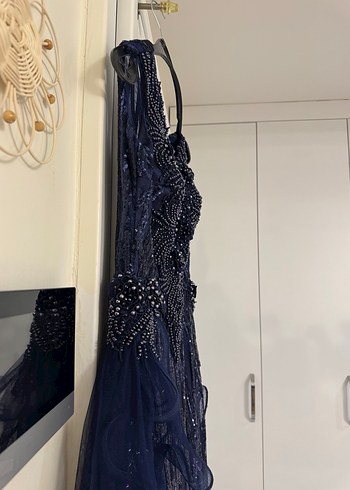 Lacivert Drapeli Uzun Abiye Elbise - Görsel 4