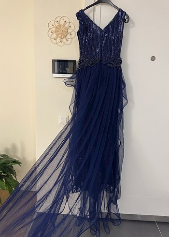 Lacivert Drapeli Uzun Abiye Elbise - Görsel 6