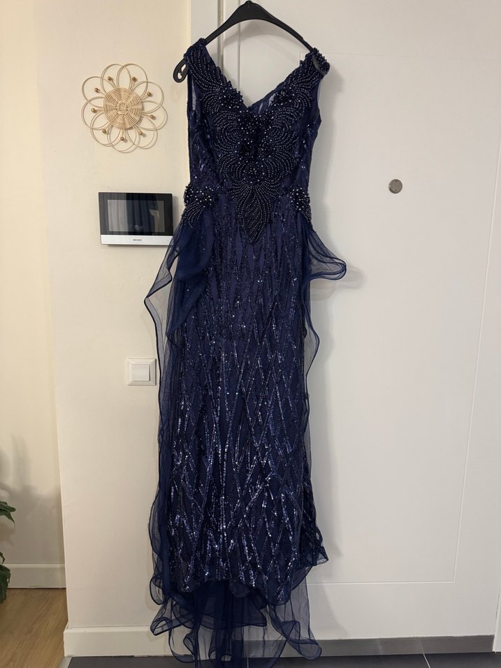 Lacivert Drapeli Uzun Abiye Elbise - Görsel 2