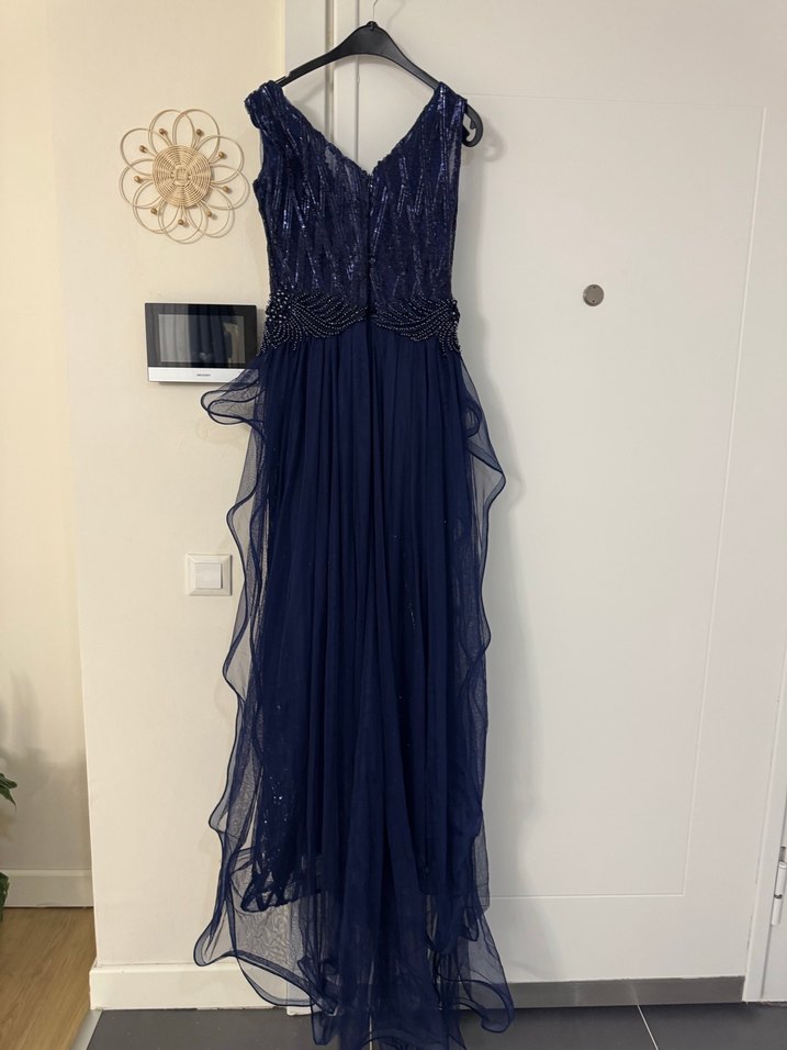 Lacivert Drapeli Uzun Abiye Elbise - Görsel 5