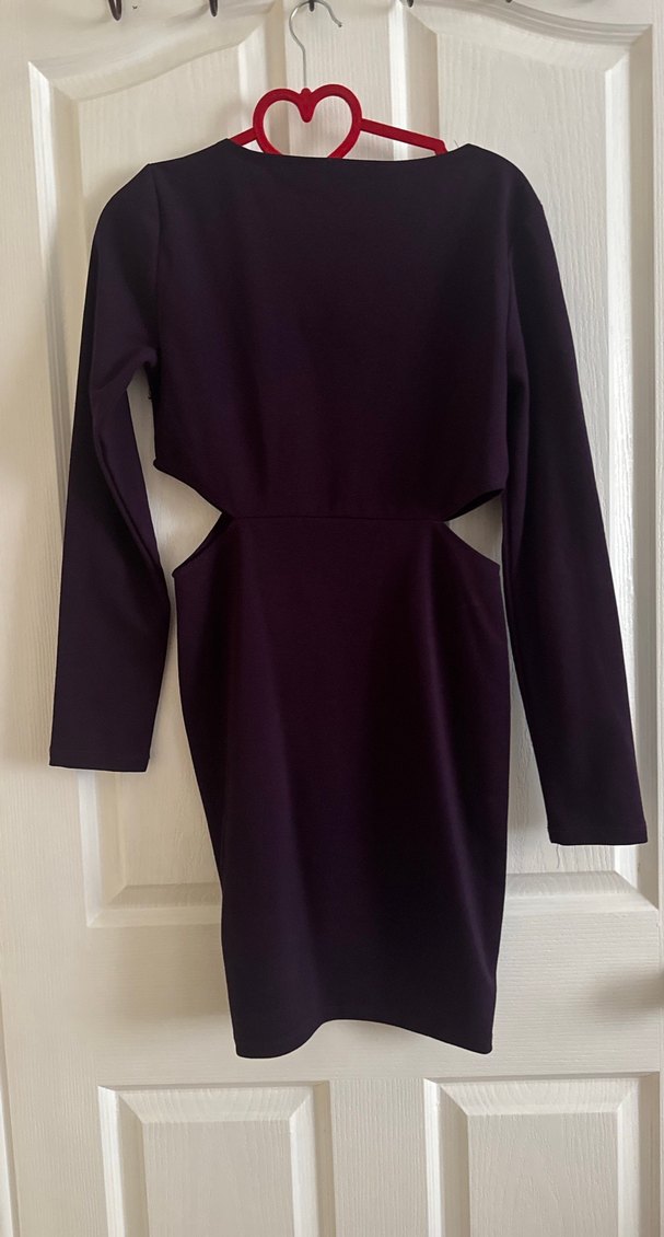 Bordo V Yakalı Uzun Kollu Midi Elbise - Görsel 2