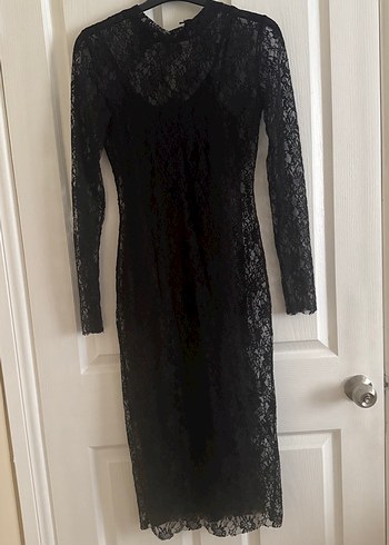 Siyah Dantel Uzun Kollu Gotik Kadın Abiye Elbise - Görsel 2