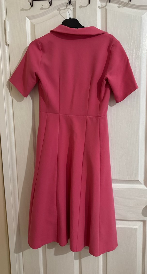 Pembe V Yakalı Midi Elbise - Görsel 2