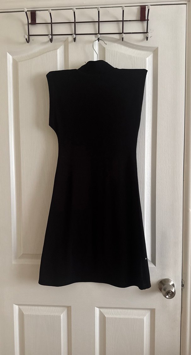 Kadın Siyah Puantiyeli Payetli Kolsuz Triko Elbise - Görsel 2