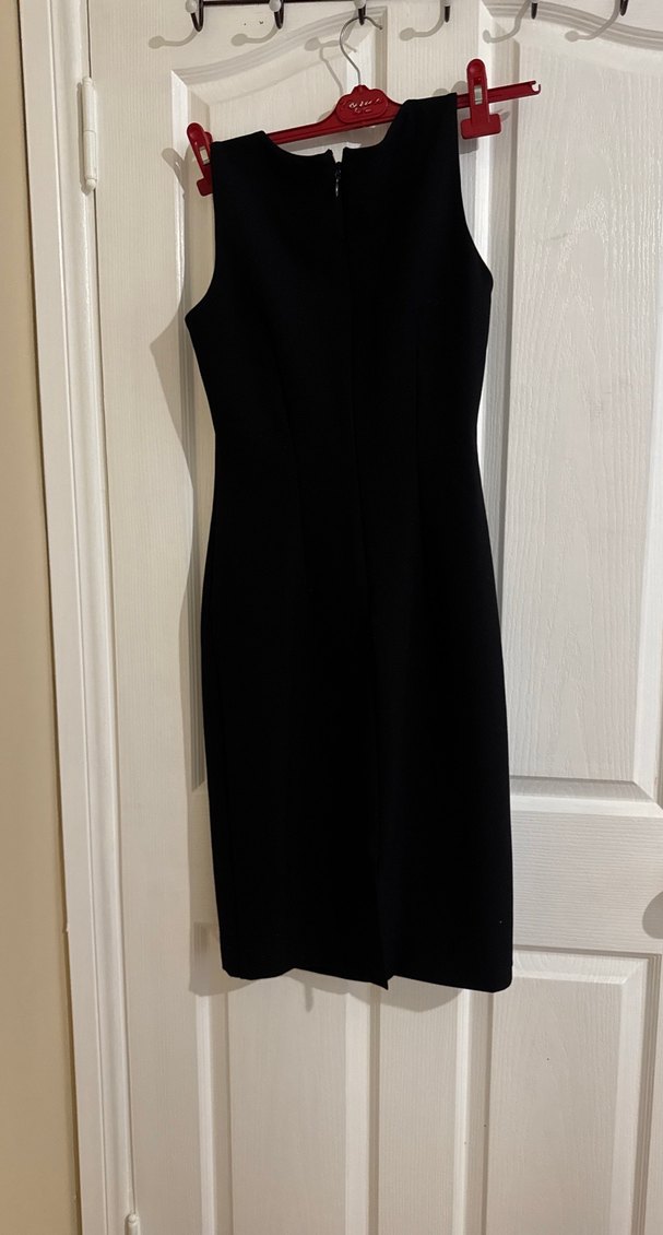 V Yaka Siyah Midi Drapeli Elbise - Görsel 2