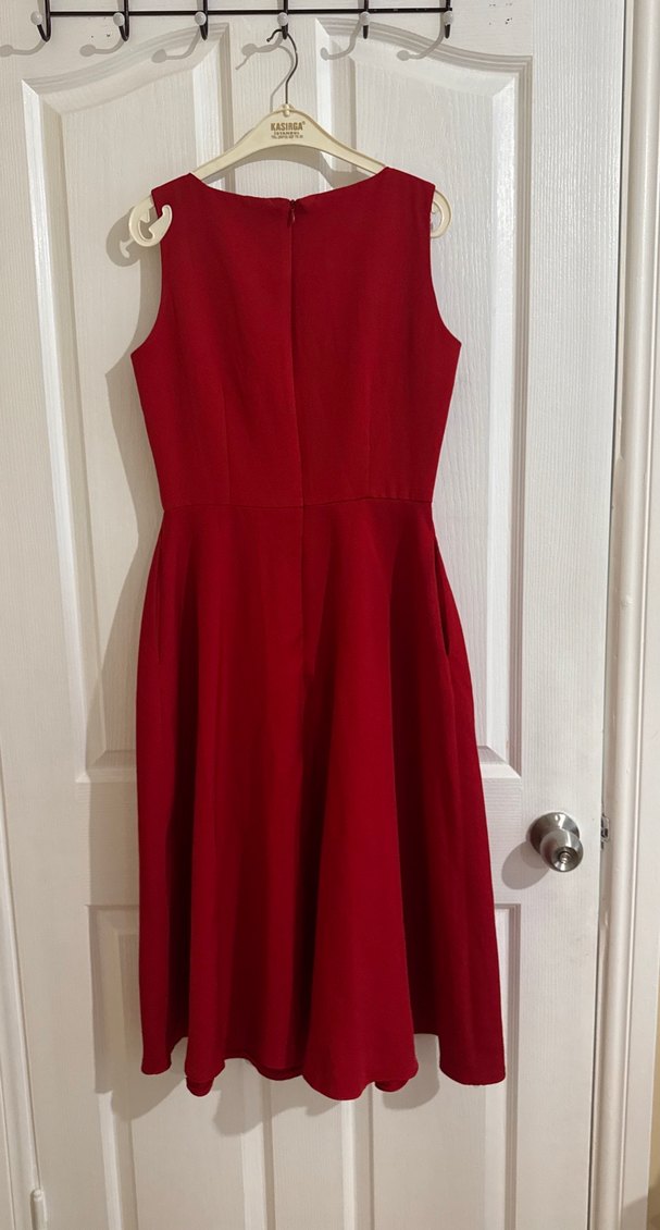 Klasik Kırmızı Midi Abiye Elbise - Görsel 2