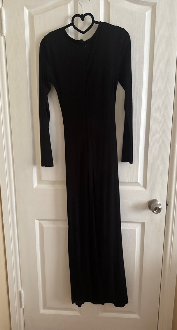 Siyah Uzun Kollu Drapeli Gotik Elbise - Görsel 2