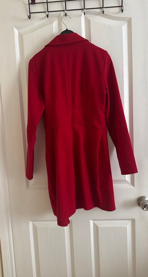 Kırmızı Midi Kadın Kaban Düğmeli - Görsel 2