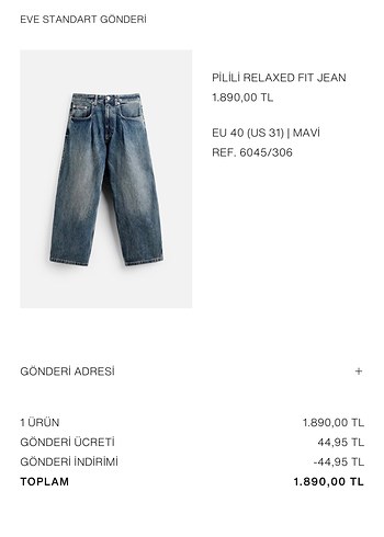 Zara Gri Mavi Pilili Geniş Kesim Denim Pantolon - Görsel 2