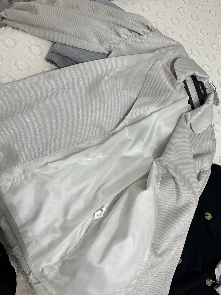 Gri Mini Kadın Ceket Düğmeli - Görsel 3