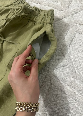 Kadın Keten Haki Rahat Pantolon - Görsel 2