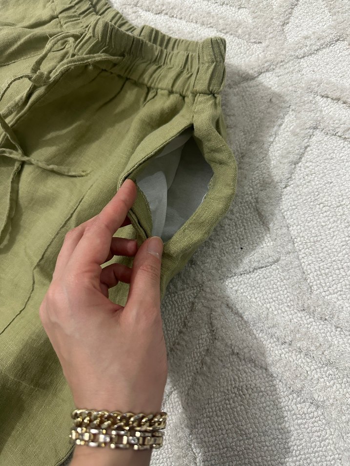 Kadın Keten Haki Rahat Pantolon - Görsel 2