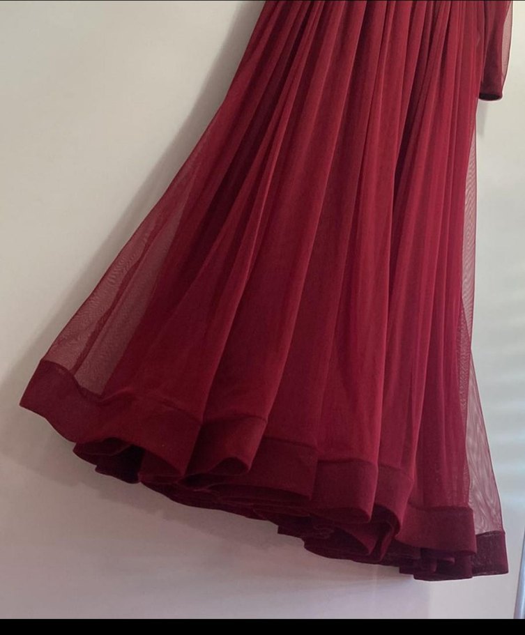 Drapeli Bordo Kadın Uzun Abiye Elbise - Görsel 3