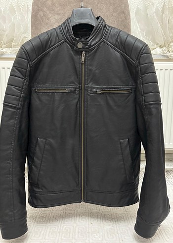 Erkek Siyah Deri Motorcu Ceket - Görsel 3