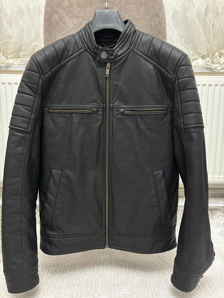 Erkek Siyah Deri Motorcu Ceket - Görsel 3