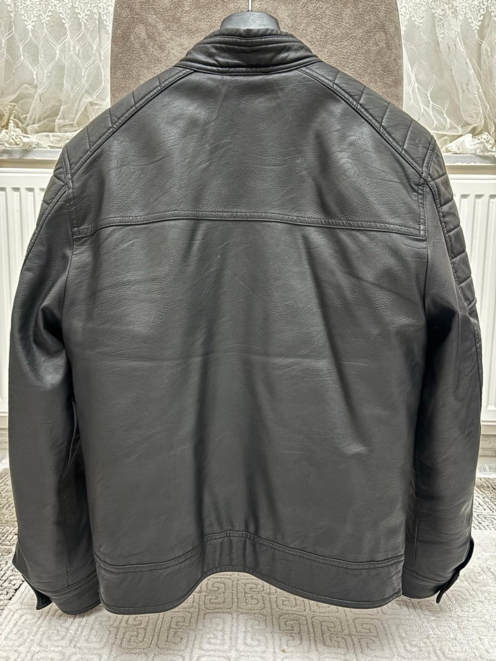Erkek Siyah Deri Motorcu Ceket - Görsel 4