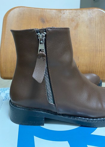 Kahverengi Deri Kadın Dolgu Topuklu Bot - Görsel 3